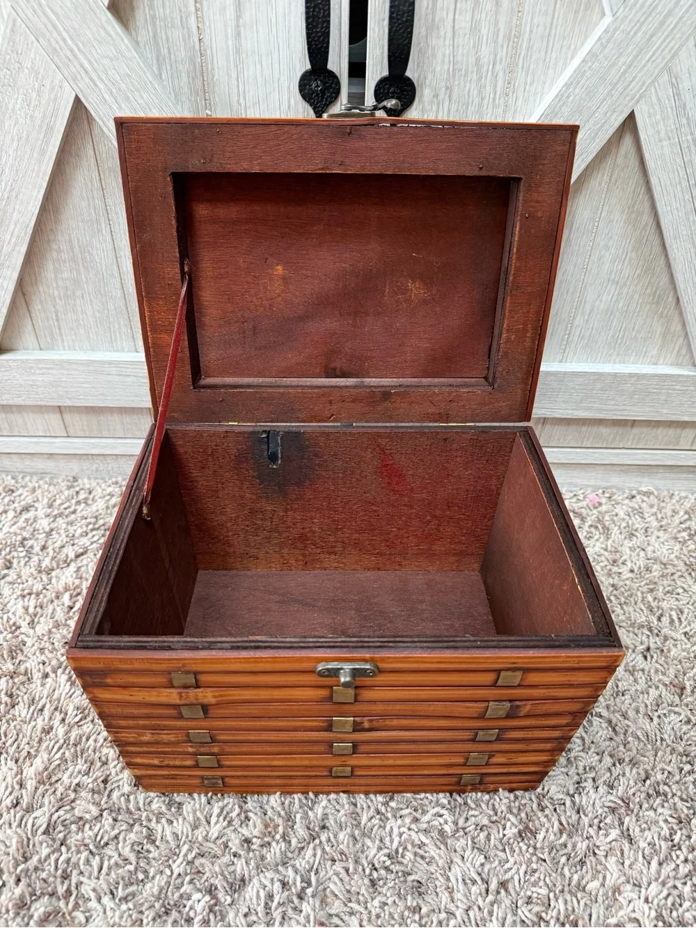 Wooden boho split Bamboo  Storage Box/keepsake Chest - Brown